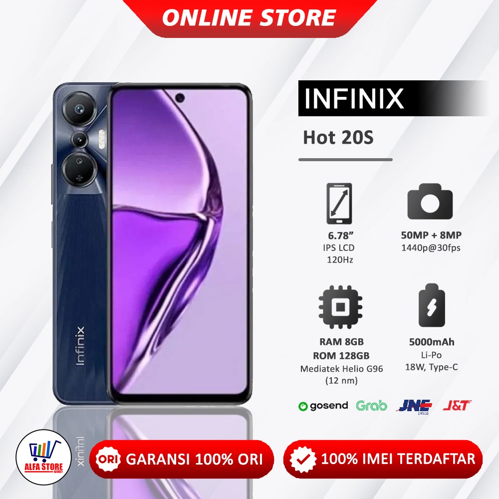 Infinix hot 20s ram 8/128Gb extended 5Gb Garansi resmi