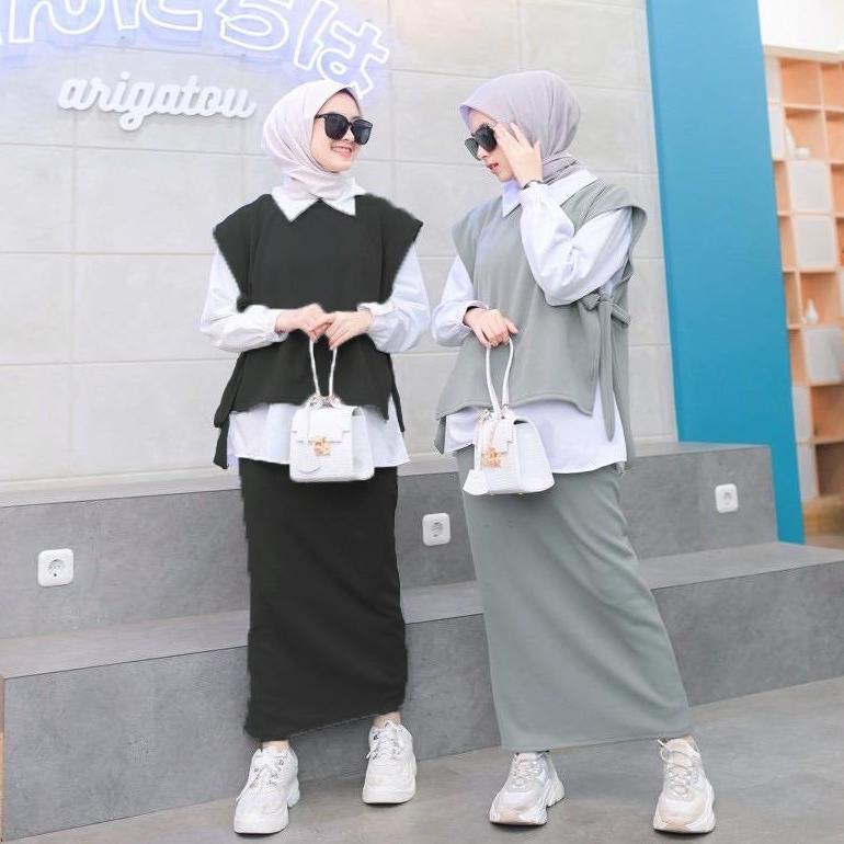 MURAH MERIAH Syasweater- One set ROMPI + Rok Span /Celana Rok / Maxi Skirt Original /Rok Rajut Wanit
