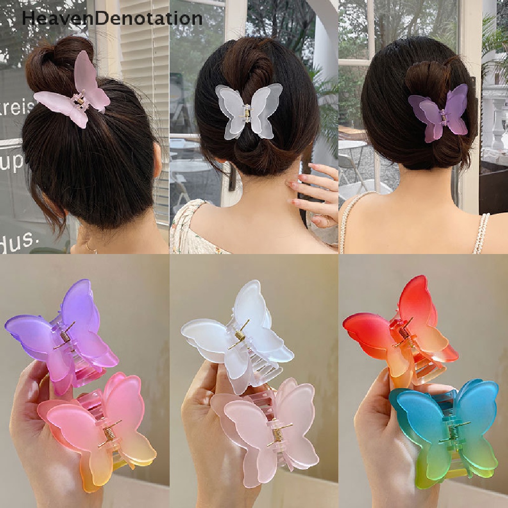 [HeavenDenotation] Double Layer Besar Kupu-Kupu Rambut Cakar Mode Permen Warna Gradien Tie-Dye Berwarna Styling Alat Jepit Gadis Hair Clip Aksesoris Rambut Wanita HDV