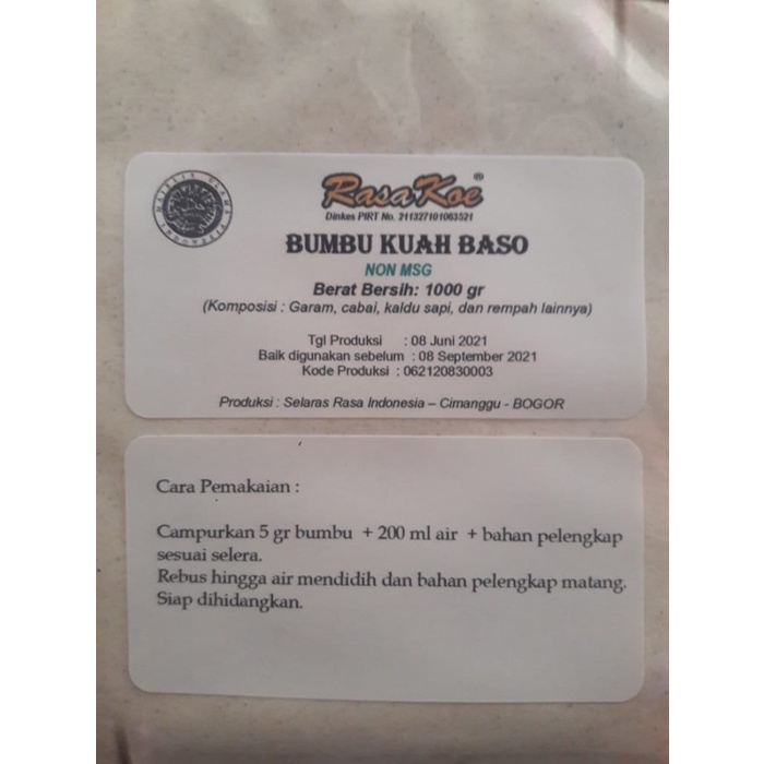 

<<<<<] Bumbu Kuah Baso Non MSG 1 Kg