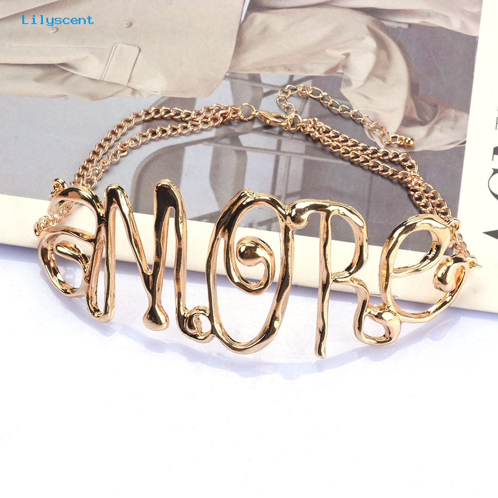 [LS] Kalung Choker Vintage Hip Hop Shiny Letter MORE Butterfly Hias Hadiah Wanita Rantai Logam Kalung Pendek Retro Perhiasan