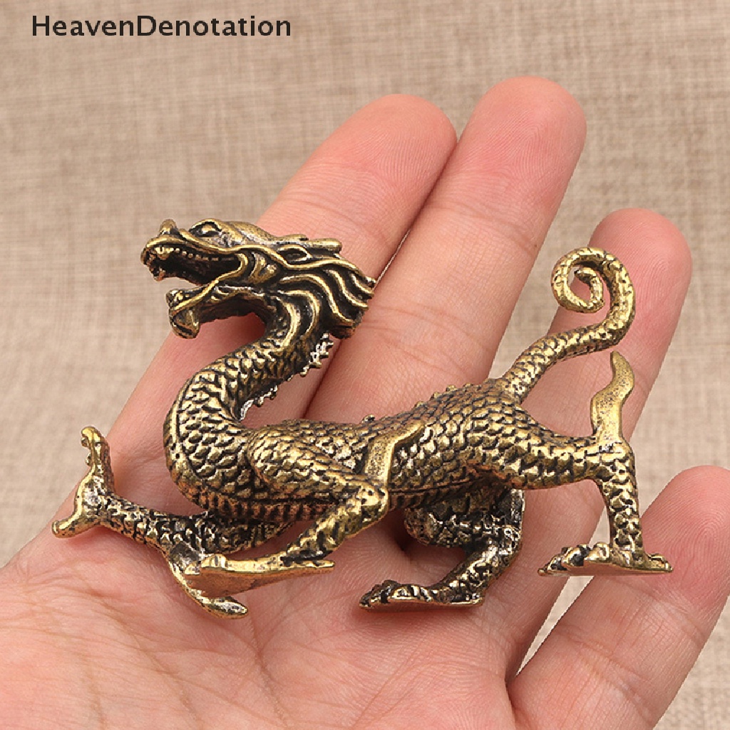 [Denotasi Surga] Patung Miniatur Binatang Kuno Cina Tembaga Murni Ornamen Naga HDV