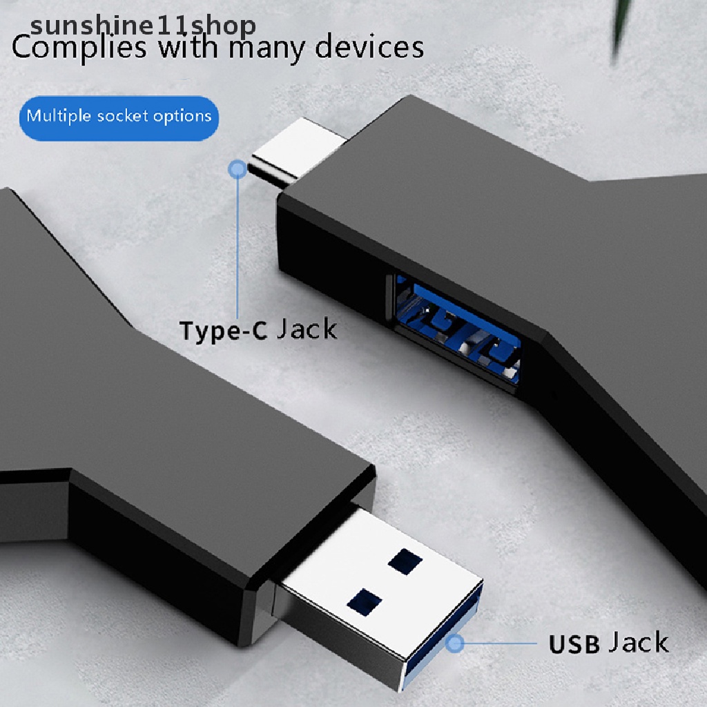 Sho 1Pc USB 3.0 Hub Mini Berbentuk Y 3-IN-1 Tipe-C3.1 3-Port Splitter Hub Expander N