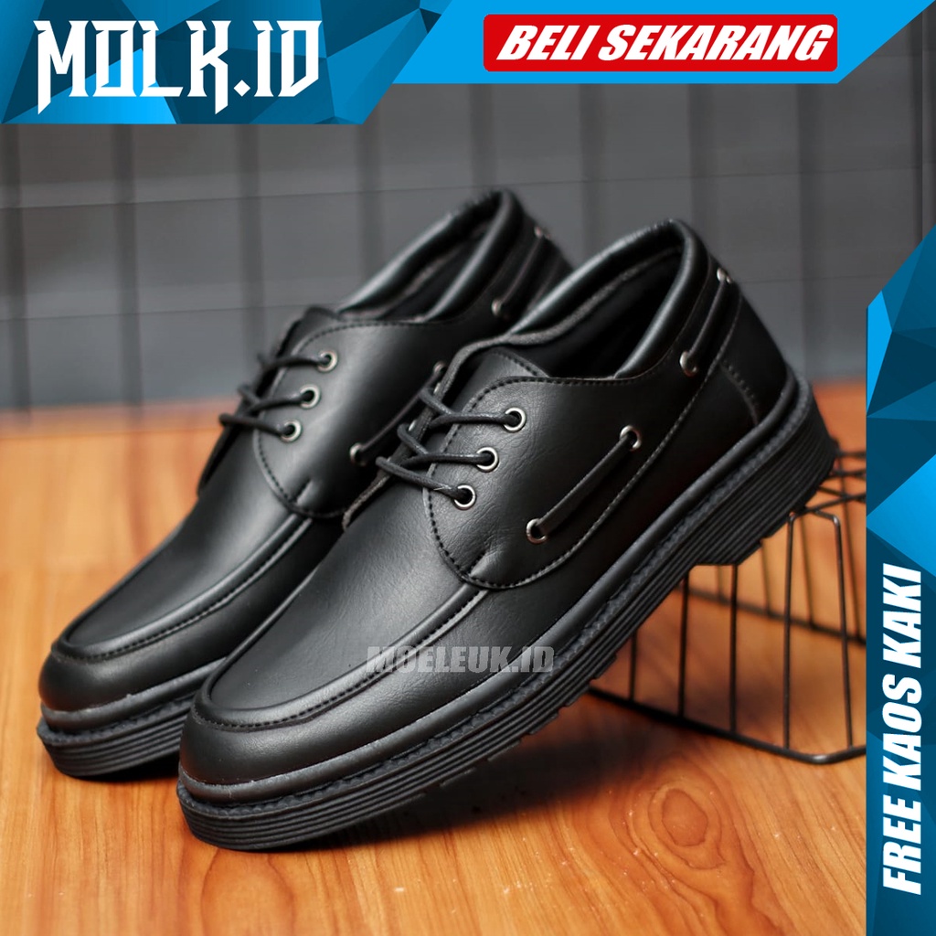 MOLK Sepatu Formal Pantofel Hitam Tali Casual Modern Brand Original Kerja Kantor Kuliah