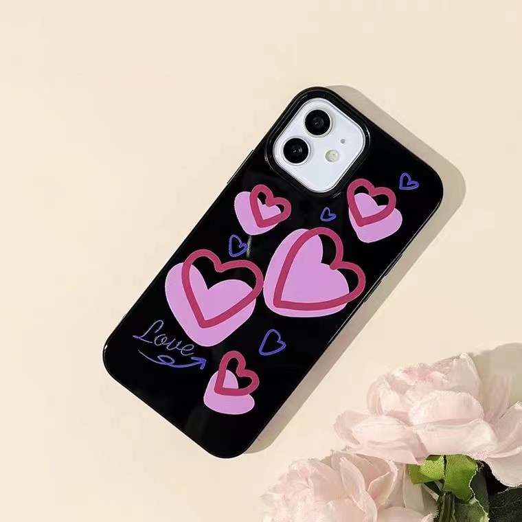 IPHONE Ins Layar Penuh Cinta Hati Cocok Untuk Iphone14 14pro 14plus 13 13mini 13pro 13prm iPhone12 7Plus 8Plus Xr XS 13 12mini Pro Max TPU Empat Sudut Casing Ponsel Tahan Guncangan