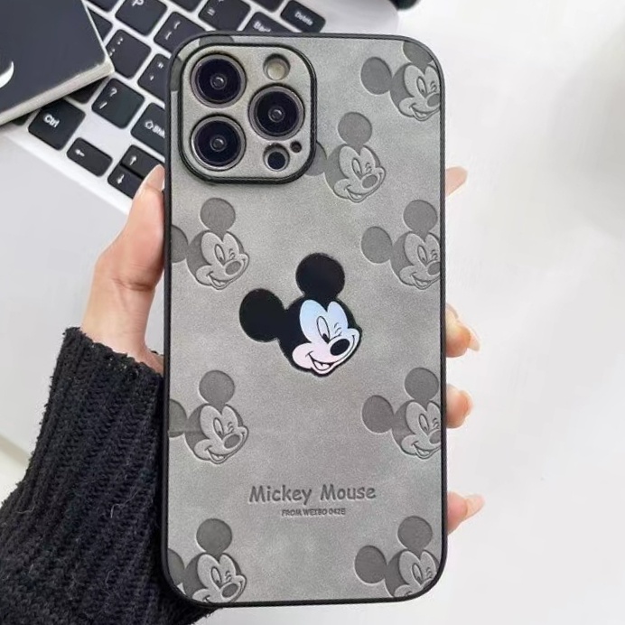 IPHONE Laser Wajah Tersenyum Mickey Lembut Casing Belakang Untuk Iphone11 12 13 14 Pro Max 14plus Kulit Lubang Halus Casing Pelindung Kamera