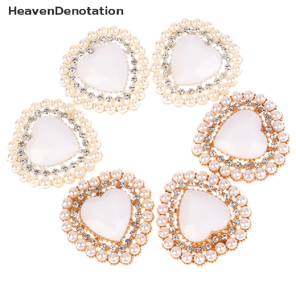 [HeavenDenotation] 10pcs Bentuk Hati Mutiara Alloy Berlian Imitasi Flat Bottom Snap Dekorasi DIY Dress Dekorasi Aksesoris HDV