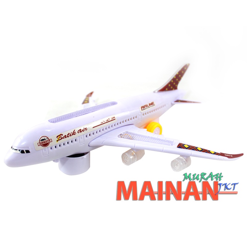 MAINANKEI MAINAN ANAK MURAH PESAWAT TERBANG BATIK AIR AIRBUS A380-200BK ADA LAMPU LED DAN SOUND MUSIK