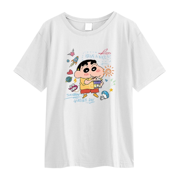 RDGF official shop 2023 Tren Baru kemeja leher bulat pakaian sederhana baju kaos oversize Crayon Shinchan  kaos hitam oversize PRIA &amp; WANITA (UNISEX)