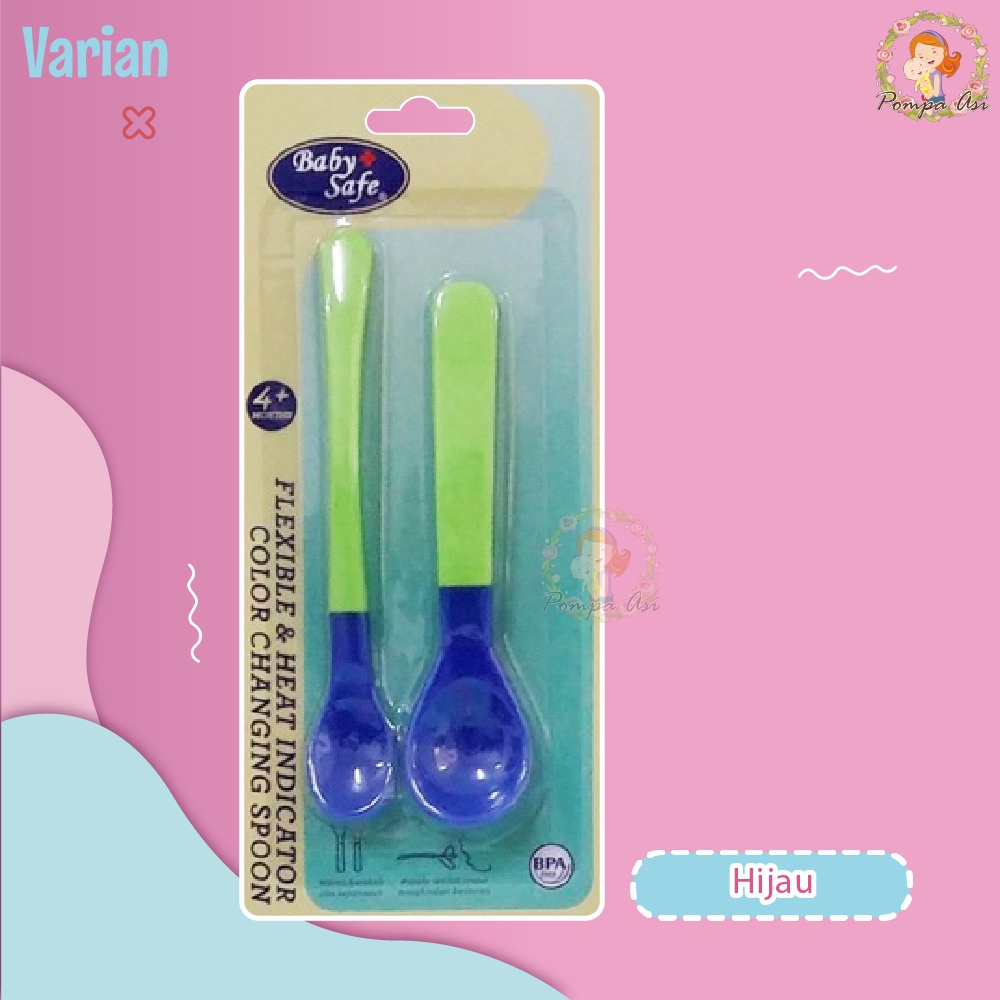 Sendok Makan Baby Safe Peralatan Bayi MPASI New Born Set Silikon Heat Indicator 2in1 Sensor Panas By Mallpomopaasi