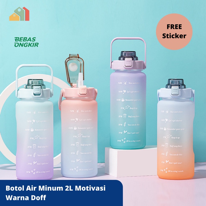 Terlaris Botol Air Minum Motivasi 2000 Ml / Korean Water Bottle 2L - Warna Doff