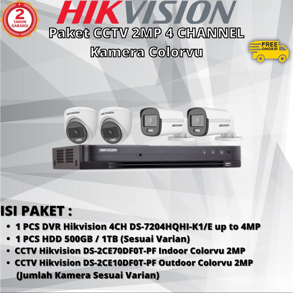 Paket Hikvision 2 Kamera CCTV 2MP Colorvu Fullcolor