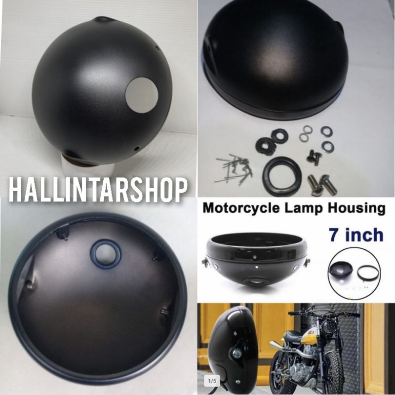 Batok Bulat headlamp 7 inch Bulat Hitam Kualitas IMPOR
