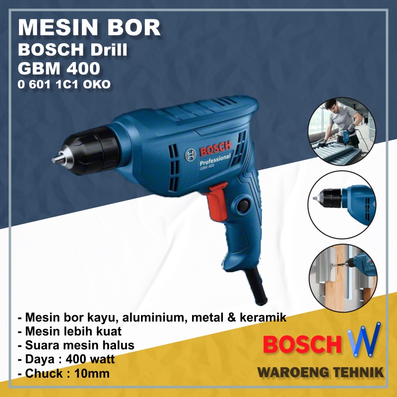 Mesin Bor BOSCH 10mm GBM 400 BOSCH Drill TERBARU Pengganti GBM 350