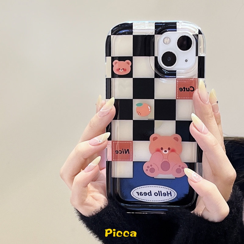 Couple Checkerboard Case Untuk Samsung A13 A50 A04s A12 A03s A52 A32 A04 A02s A30s A23 A04E A50s A52s A11 A03 M11 A20 A30 F23 M23 M13 Beruang Lucu Kelinci Airbag Shockproof Soft Case