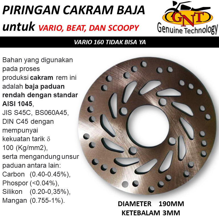PIRINGAN CAKRAM DISK BRAKE UNTUK SEMUA TIPE HONDA BEBEK VARIO BEAT SCOOPY /  Piringan cakram beat fi