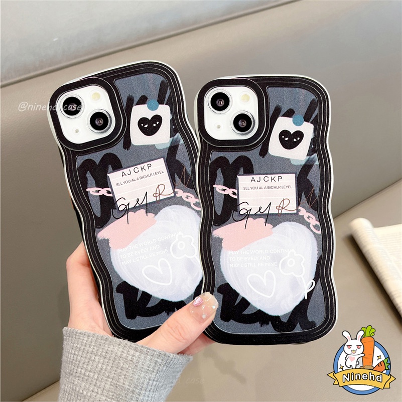 IPHONE Casing Kompatibel Untuk Iphone14 13 12 11 Pro Max X Xr Xs Max8 7 6 6s Plus SE 2020 Ins Graffiti Cinta Hati Retro Wave Edge Phone Case Perlindungan Lensa Shockproof Cover Pelindung