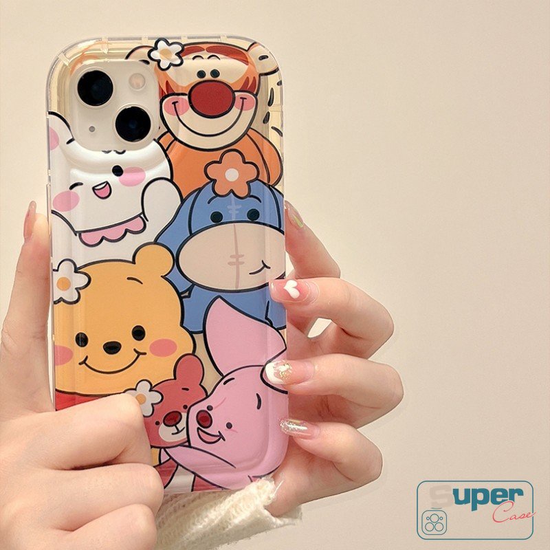 IPHONE Kartun Winnie The Pooh Casing Belakang Kompatibel Untuk Iphone11Xr 6 7 8 Plus XS Max X 6s 14 12 Pro Max 13 Pro Max SE 2020 Beruang Lucu Penuh Shockproof Airbag Soft TPU Case