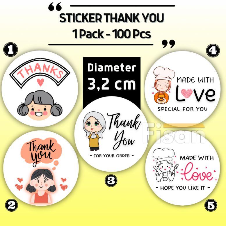 

S26 100 Pcs Sticker Thank You Stiker Thank You Thankyou 3,2 cm TELAH HADIR や