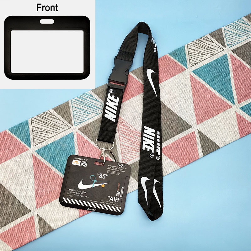 Ni-ke Logo Horizontal Badge Holder Dengan Lanyard Leher Gantungan Kunci ID Card Pelindung Case Kerja Siswa Name Tag Key Ring