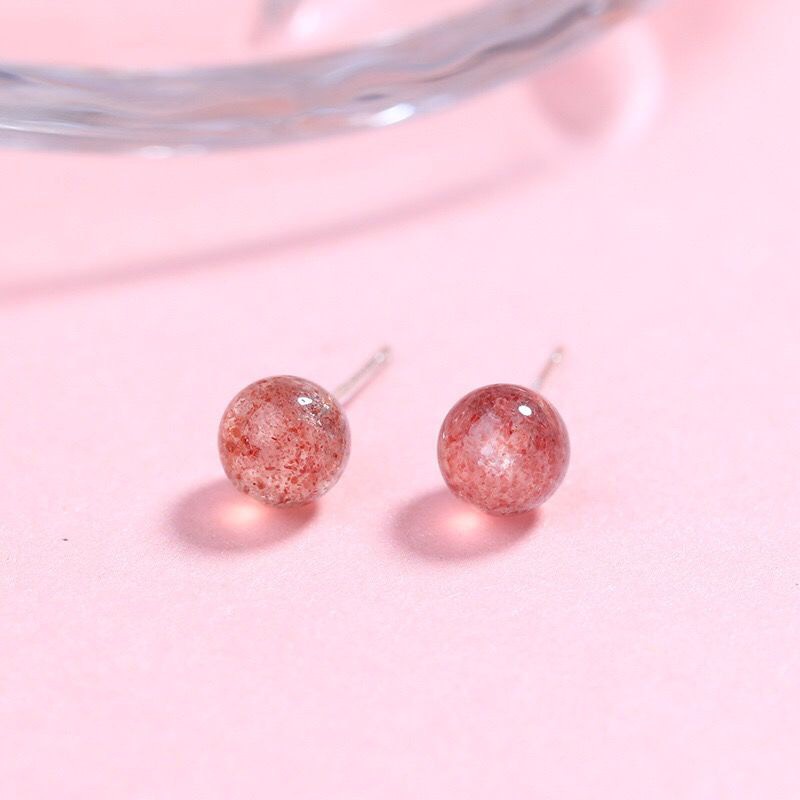 Anting S925 Sterling Silver Hias Kristal Strawberry Peach Blossom Untuk Perempuan