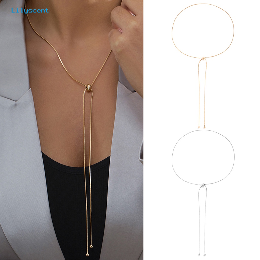 [LS] Kalung Rantai Dengan Liontin Bola Rumbai Panjang Tidak Mudah Karat Temperamen Hias Dress Up Perhiasan Rantai Ular Kasual Choker Necklace Perlengkapan Pesta