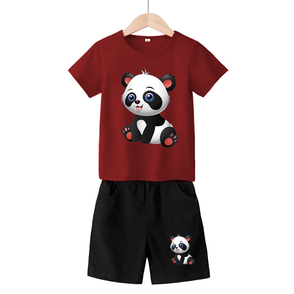 Baju Stelan 3/4 Anak Panda Cowok Cewek  Usia 1 - 4 Tahun Celana Pendek Harian