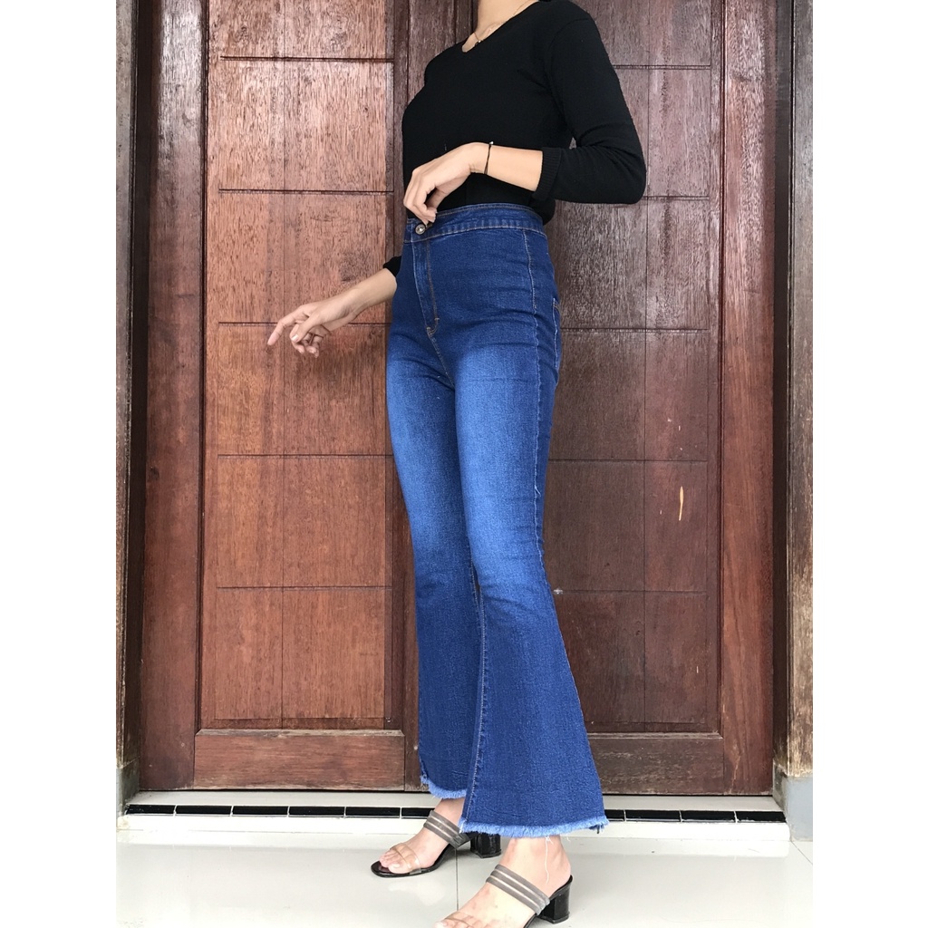 YAOSHI - JEANS PANJANG WANITA JEANS CUT BRAY RAWIS  HIGH WAIST CUTBRAY RAWIS VIRAL KEKINIAN 2023