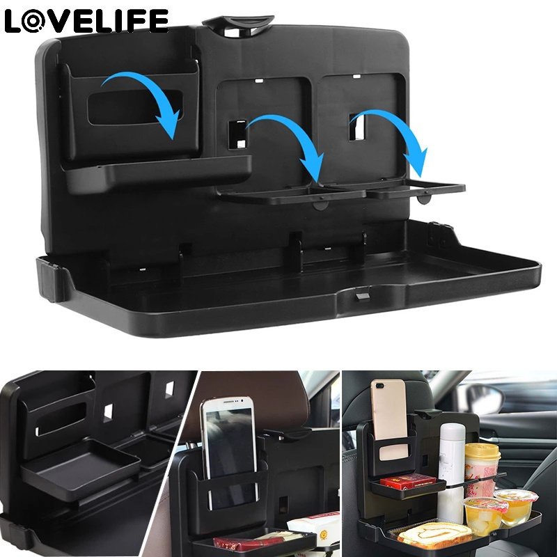 1pcs Universal Aksesoris Interior Mobil Multi Plate Foldable Rear Seat Tray Cangkir Air Rak Minuman Organizer Kursi Belakang Food Tray Piring Makan