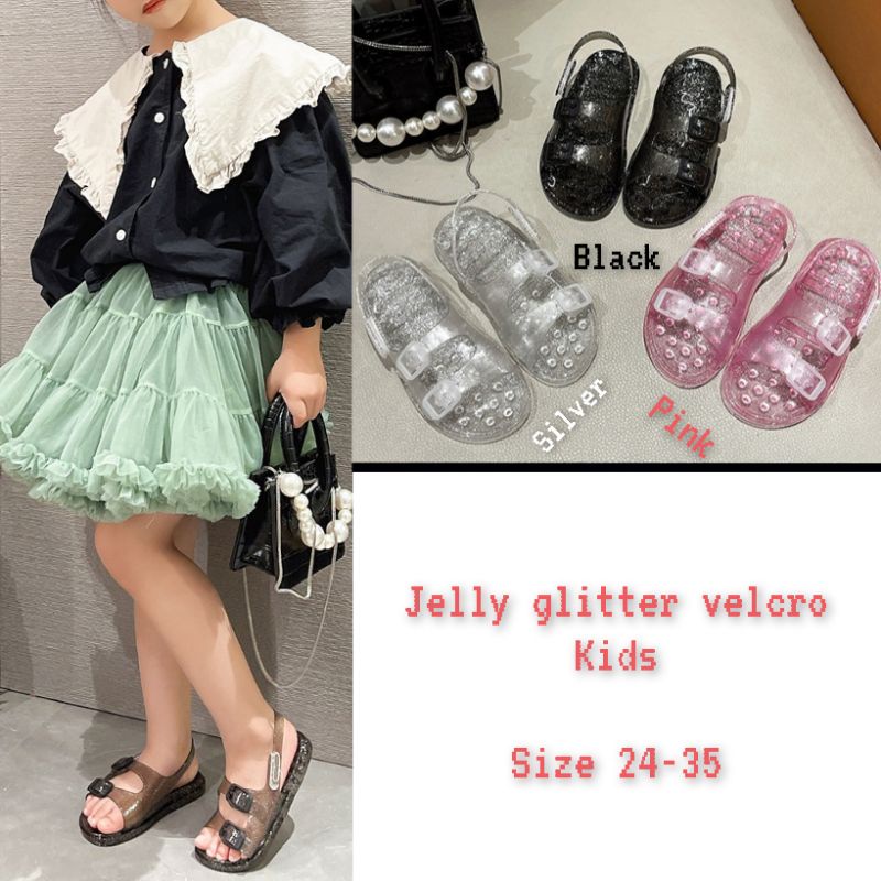 jelly glitter velcro kids (31-35)/jelly shoes kids/sandal anak import/sandal anak karet/sandal sepatu anak jelly/jelly shoes kids/sepatu sandal slippers/sepatu sandal couple mom and kids