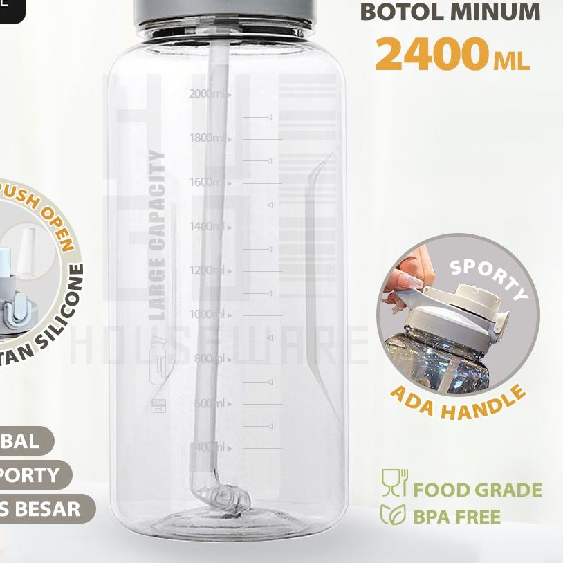 ➦ HUGO Botol Minum 2,4 Liter Jumbo Besar Anti Bocor Food Grade Tempat Air Minum 2400 ml ☟