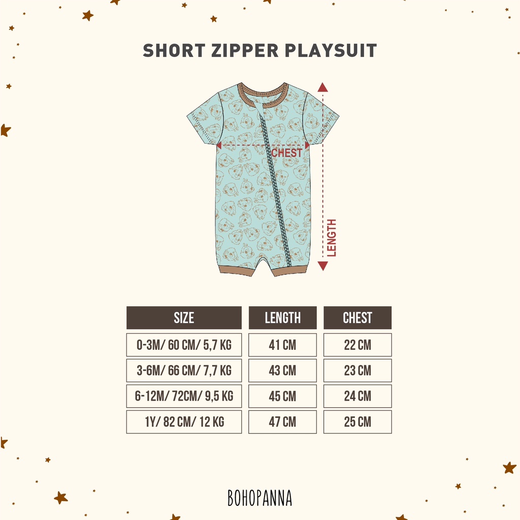 Baju Kodok Bayi Jumper Segiempat Anak Laki-laki Perempuan Bohopanna Short Zipper Playsuit  0 6 12 Bulan