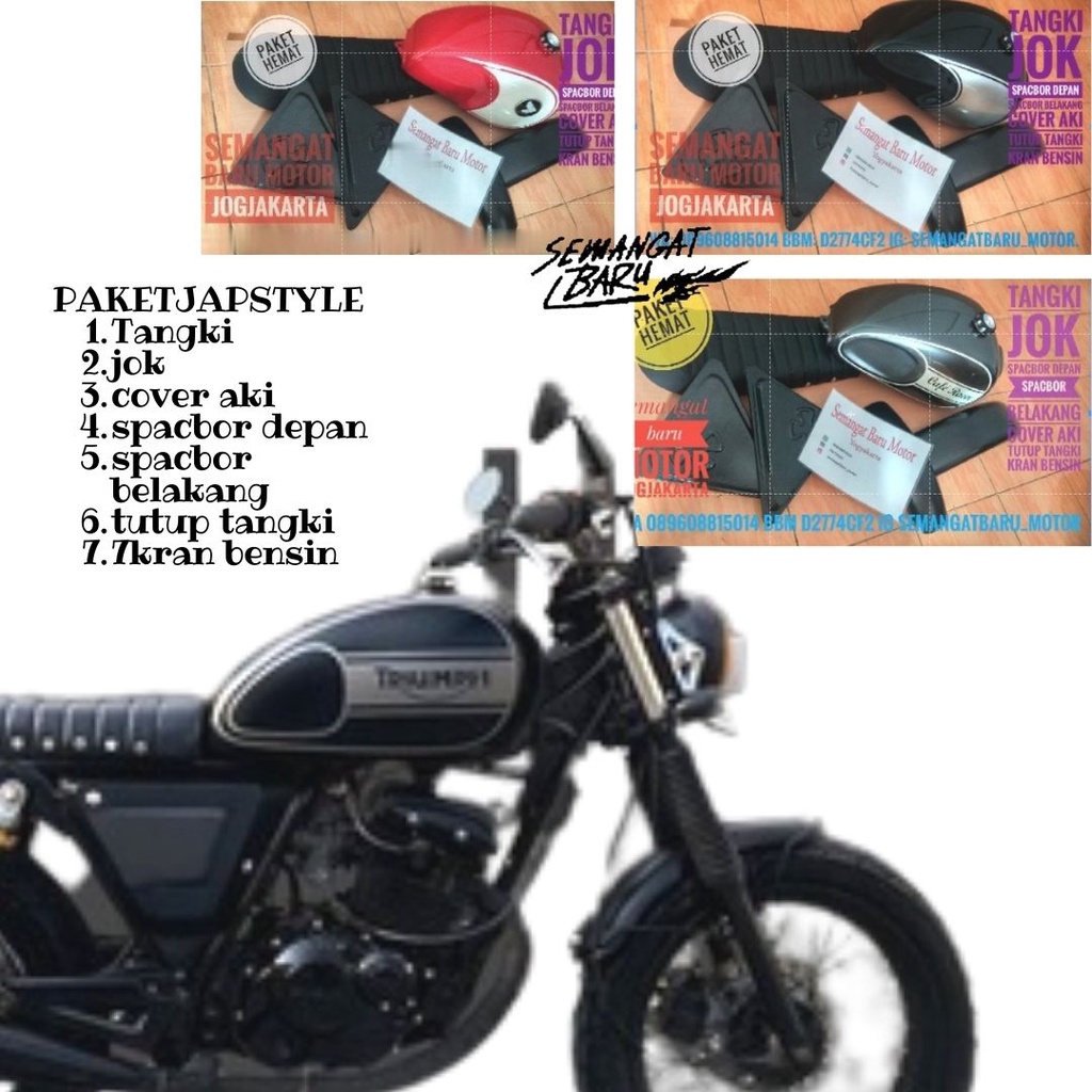 PAKET JAPSTYLE TANGKI JEGLOK TIGERREVO MEGAPRO GL TIGER MERAH LIS PUTIH MEGAPRO PRIMUS COSTUM COSTUM