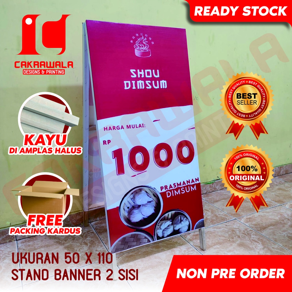 STAND BANNER KAYU DIMSUM UKURAN 50 X 110 - STANDING BANNER KAYU - SEGITIGA BANNER KAYU - SEGITIGA BA