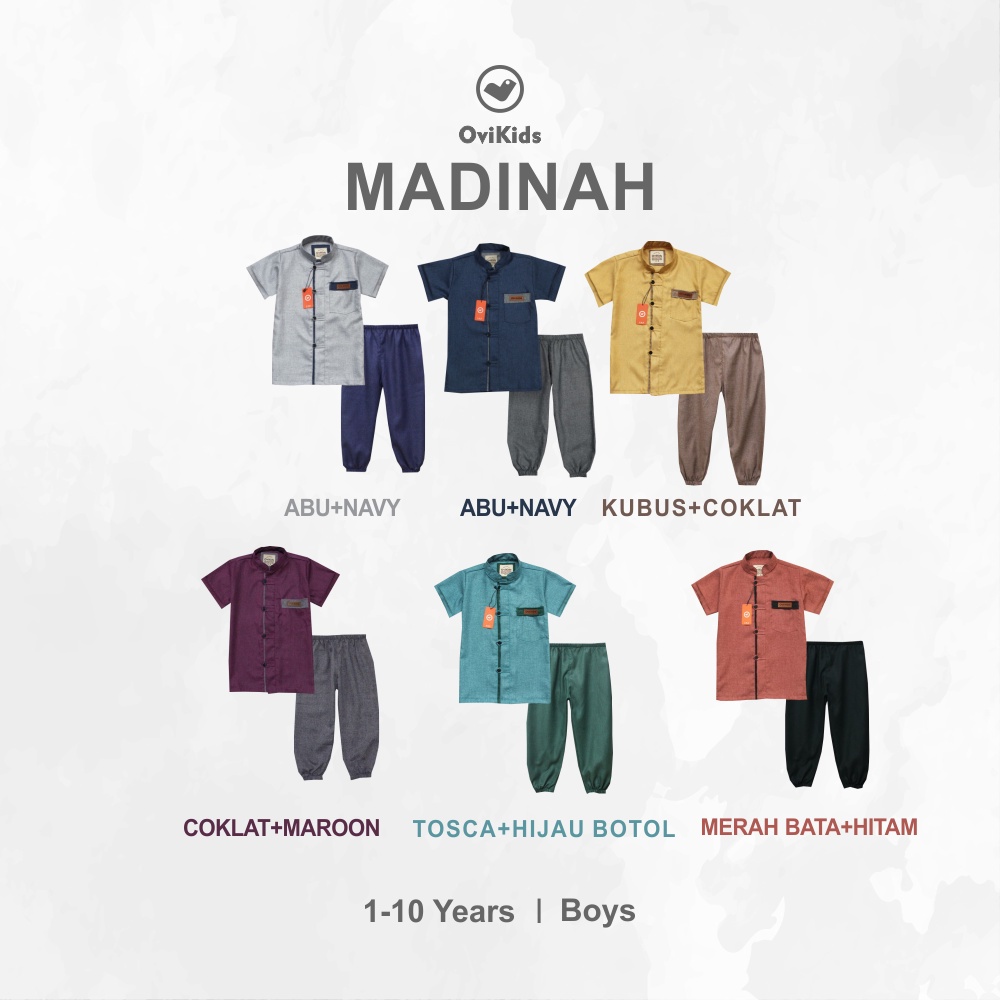 SETELAN BAJU KOKO MADINAH SETELAN PAKAIAN MUSLIM BAJU LEBARAN ANAK LAKI-LAKI 1-10 TAHUN OVIKIDS