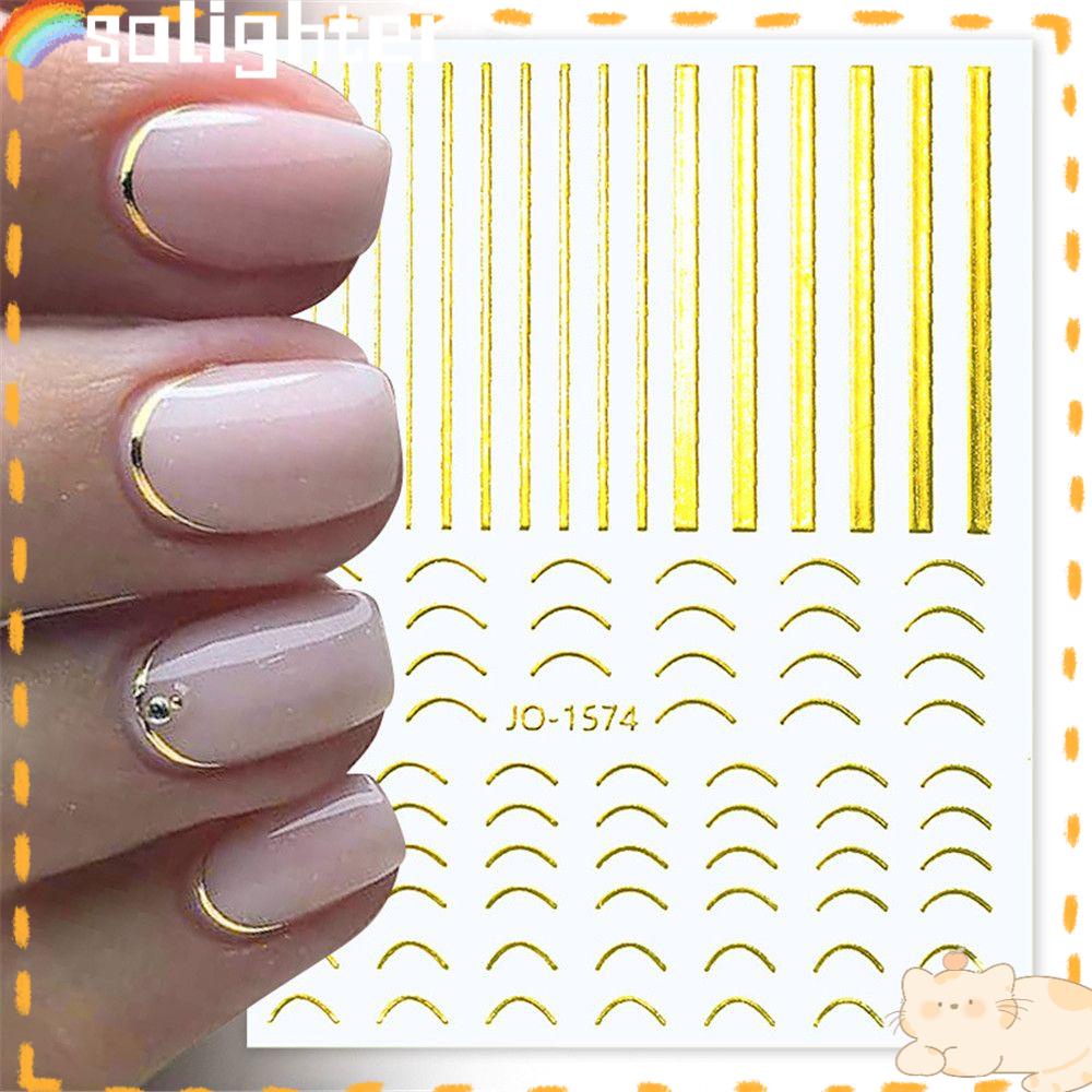 Solighter 3DNail Stiker Garis Emas Wave Stripe Nail Art Dekorasi