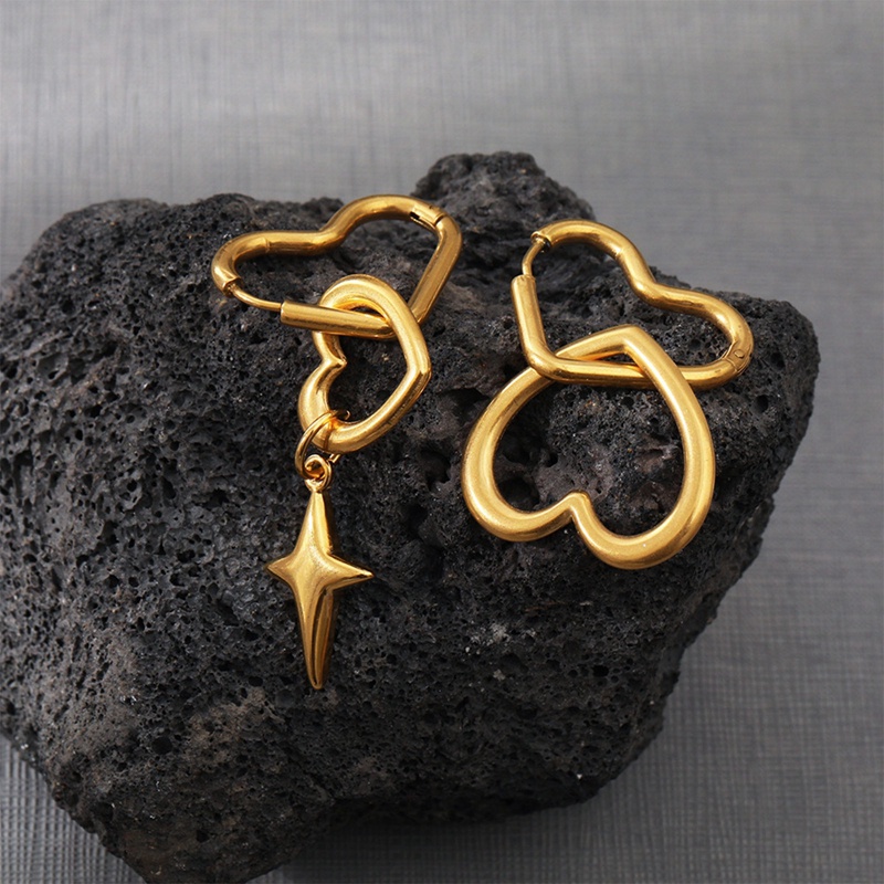 Kreatif Peach Hati Salib Wanita Stainless Steel Menjuntai Anting 18K Emas Asli Berlapis Tahan Air Dan Anti Luntur Perhiasan