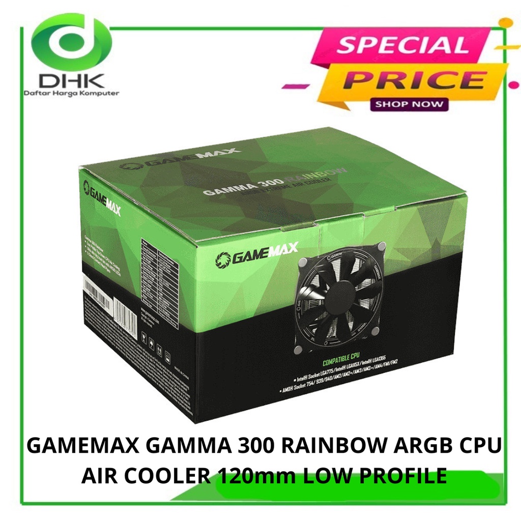 GAMEMAX GAMMA 300 RAINBOW ARGB CPU AIR COOLER 120mm LOW PROFILE