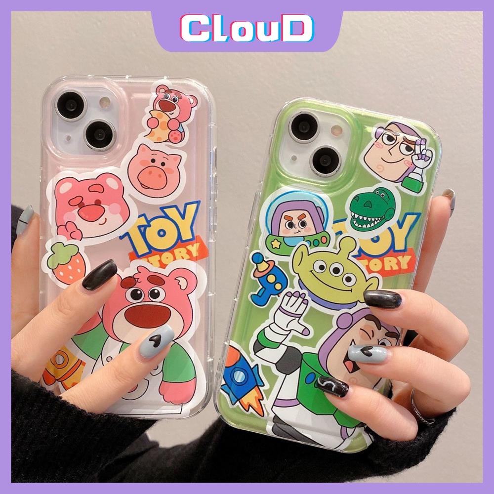 IPHONE Kartun Strawberry Bear Manyo Case Kompatibel Untuk Iphone11 13 14 12 Pro MAX X XS MAX 6 7 6S 8 Plus XR SE 2020 Toy Story Lucu Buzz Lightyear Shockproof Airbag Soft Cover