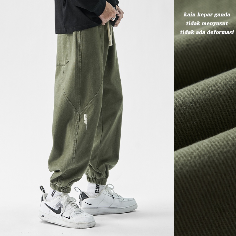 Celana cargo panjang pria korean style cargo pans hijau celana panjang celana panjang cowok loose straight pants celana santai pria oversize celana jogger celana boyfriend celana dasar pria 2023