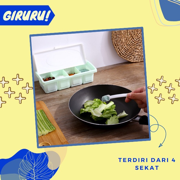 TEMPAT BUMBU DAPUR 4 IN 1 / WADAH BUMBU DENGAN 4 SEKAT / TEMPAT MENYIMPAN BUMBU DAPUR SERBAGUNA / KOTAK BUMBU DAPUR GRID WADAH SERBAGUNA 4 IN 1 ISI 4 SLOT BOX RAK SNACK ON / KOTAK BUMBU 4 SEKAT PERSEGI GARAM DAPUR GULA / Tempat Bumbu 4 Sekat New Product