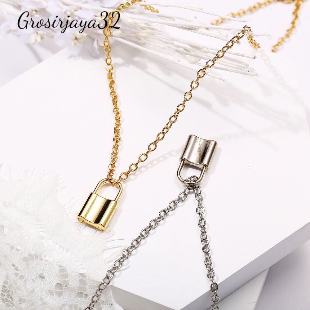 Kalung Rantai Liontin Gembok Boho Bahan Stainless Steel Untuk Wanita