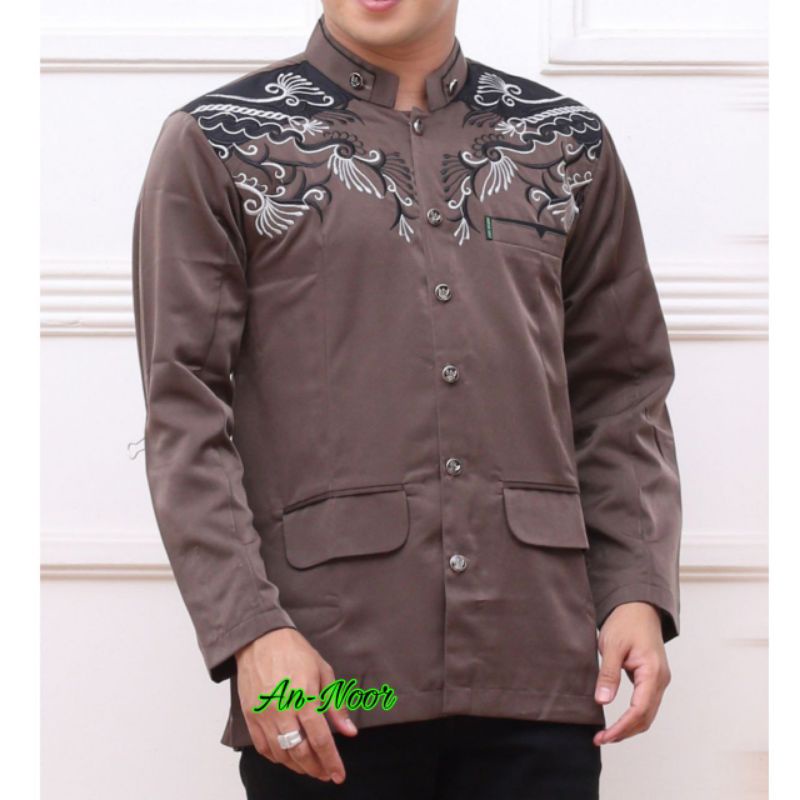 JASKO BORDIR KOMBINASI ATASAN BAJU KOKO JAS KOKO BUSANA MUSLIM PRIA COWOK PREMIUM BORDIL LENGAN PANJ