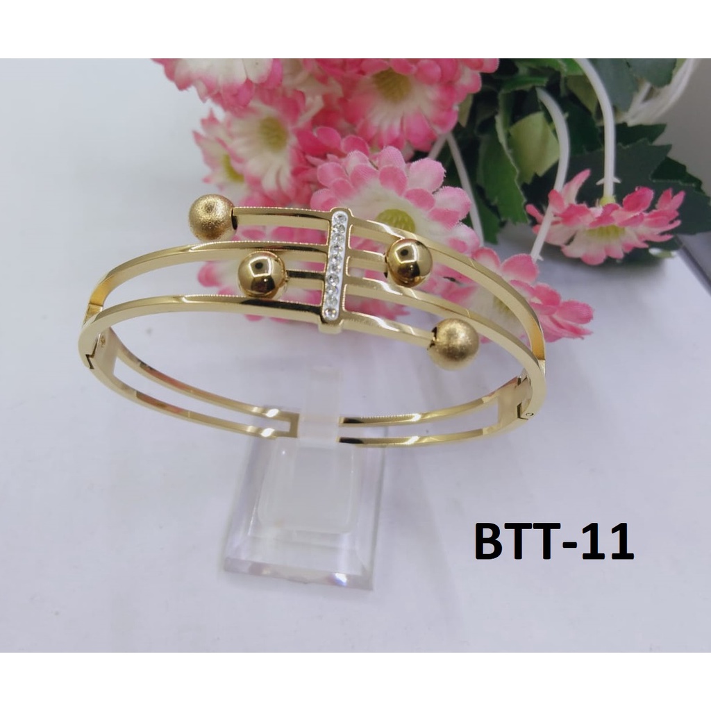 GELANG TITANIUM EMAS GOLD 4 STRIP BOLA TERMURAH / DUNIA GELANG TERBARU