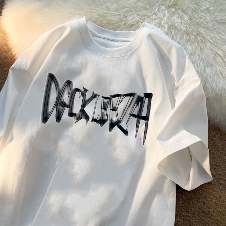 RDGF official shop  2023 versi Korea baru kemeja leher bulat  kaos cotton kaos kekinian  pencetakan surat bahasa Inggris PRIA &amp; WANITA (UNISEX)