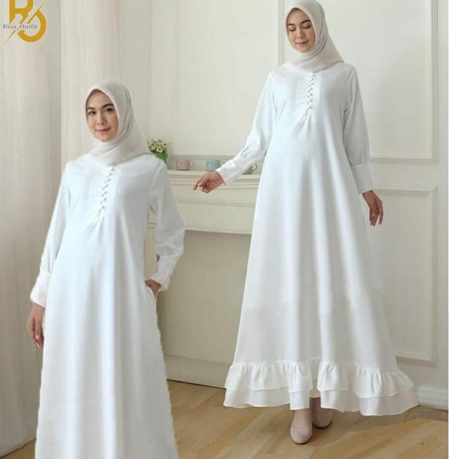 VIRAL Gamis Putih Polos Dewasa Gamis Syari Gamis Warna Putih Remaja terbaru 2022 Baju Muslim Termura
