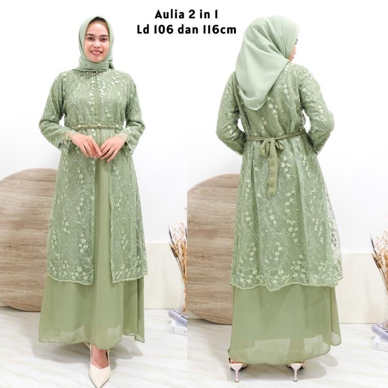 STOK TERBATAS Aulia 2in1 maxi dress outer/tule mutiara outer/ rompi kondangan/ gamis tulle mutiara