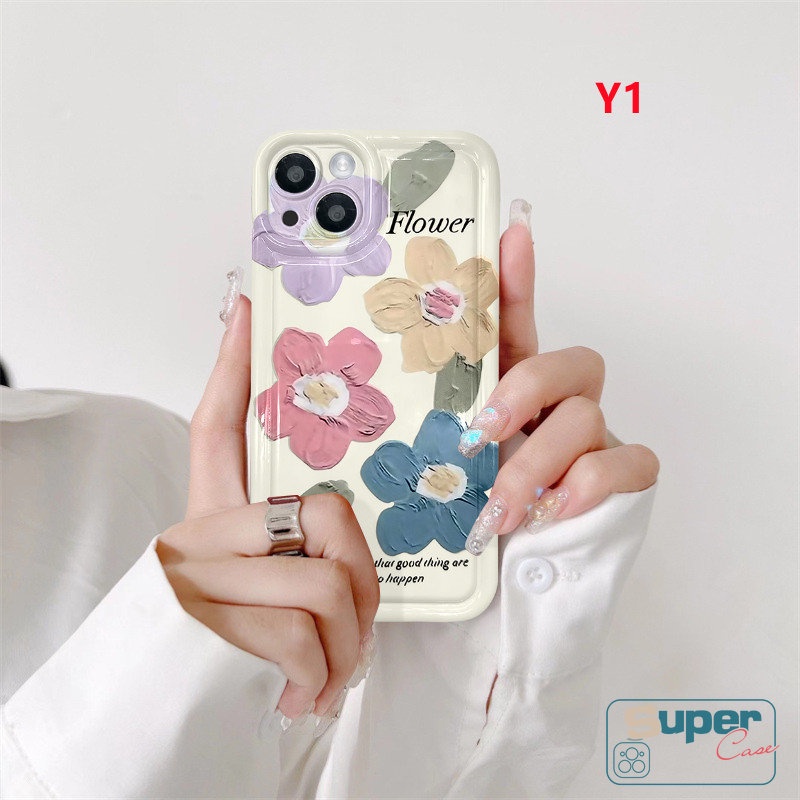 IPHONE Fresh Art Flower Tulips Lukisan Minyak Flowers Casing Ponsel Kompatibel Untuk Iphone11Xr 14 13 12 Pro MAX 6 6S 7 8 Plus X XS MAX Soft TPU Silicon Clear Shockproof Airbag Back Case