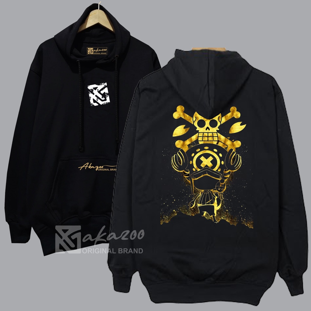 zipper hoodie pria polos gambar blakang akazoo warna hitam ONE PEACE GOLD X switer kekinian 2023 trend