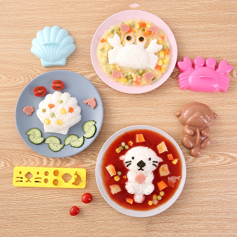 5pcs / set Cetakan Nasi / Sushi / Onigiri / Bento Desain Kartun Tema Laut Handmade DIY Untuk Dapur